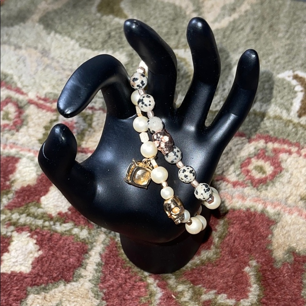 Pearls and 💀 semi precious stones stack